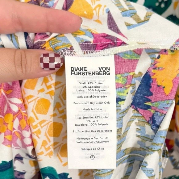 Diane Von Furstenberg Paddy Printed Cotton Blend Poplin Midi Shirt Dress Large - Picture 11 of 11